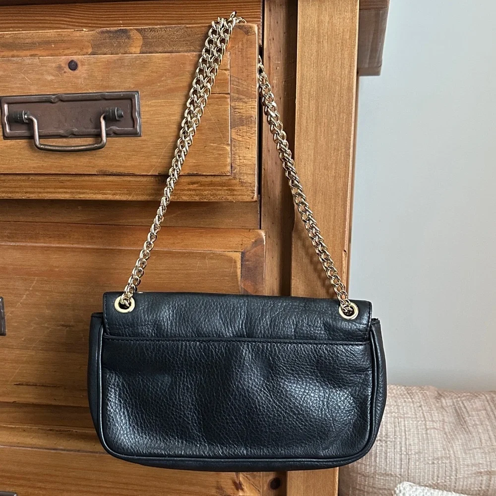 Michael Kors Black Leather Shoulder Bag with Gold Chain